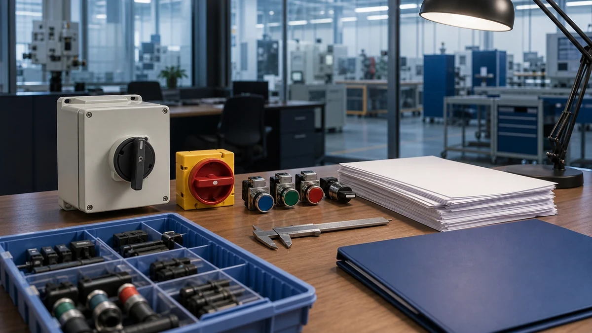 Unbranded industrial control component portfolio sample reviewed in an industrial engineering environment