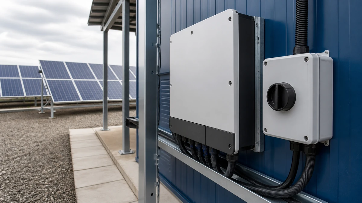 Unbranded PV DC isolator switch used in a realistic industrial application context