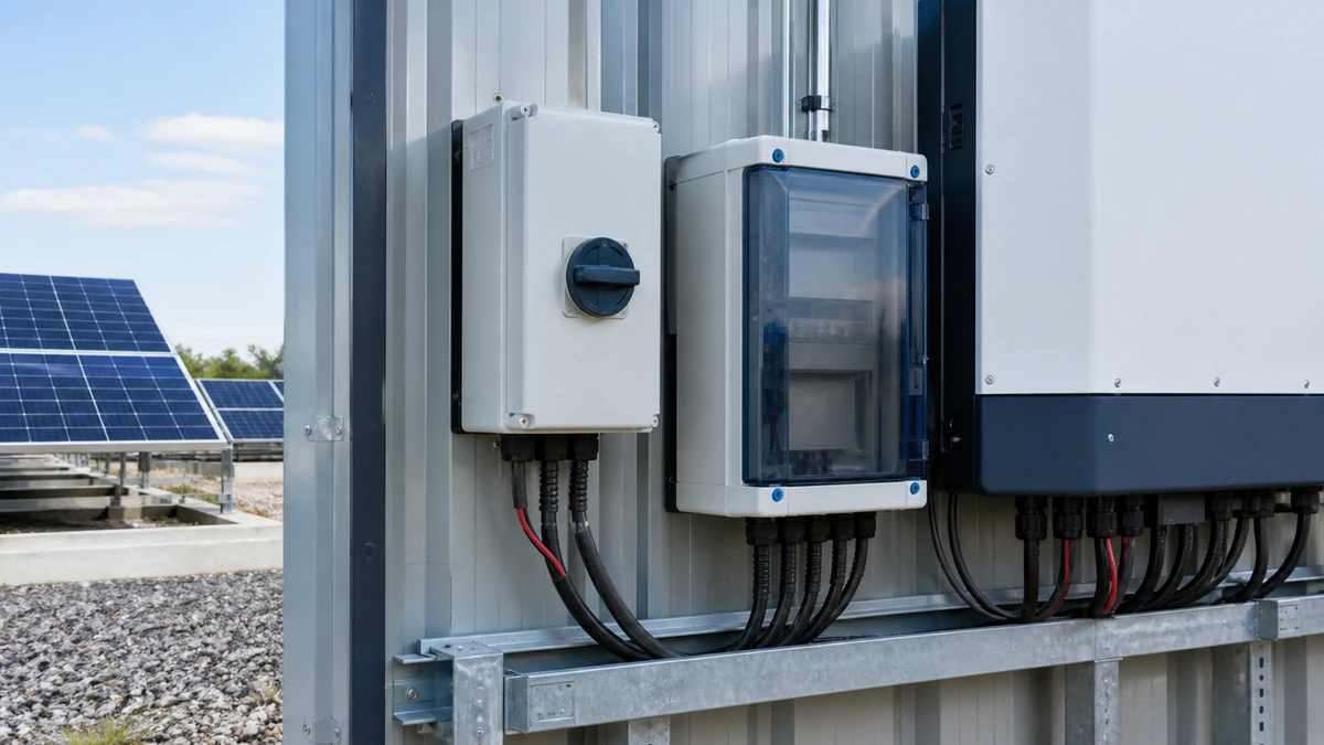 Unbranded PV DC isolator switch used in a realistic industrial application context