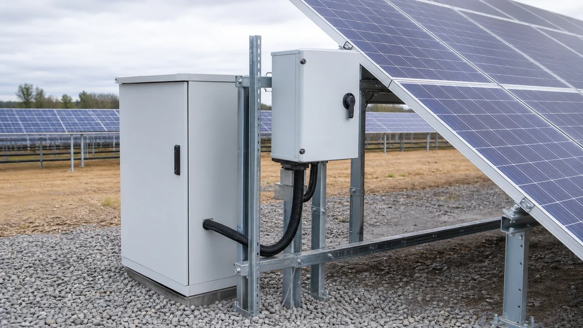Unbranded PV DC isolator switch used in a realistic industrial application context