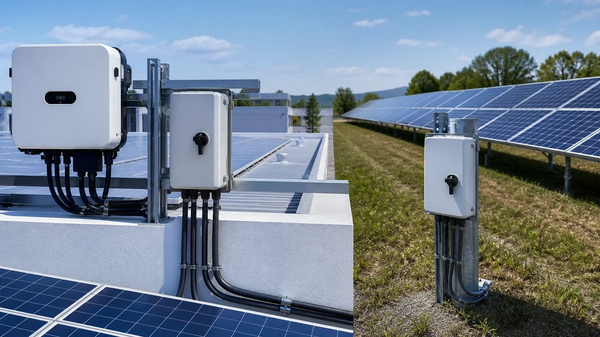 Unbranded PV DC isolator switch sample reviewed in an industrial engineering environment