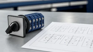 Unbranded rotary cam switch sample reviewed in an industrial engineering environment