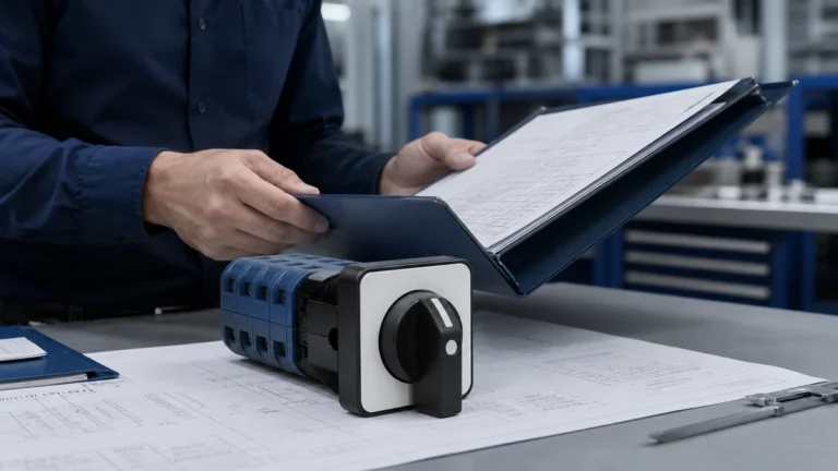 Unbranded rotary cam switch sample reviewed in an industrial engineering environment