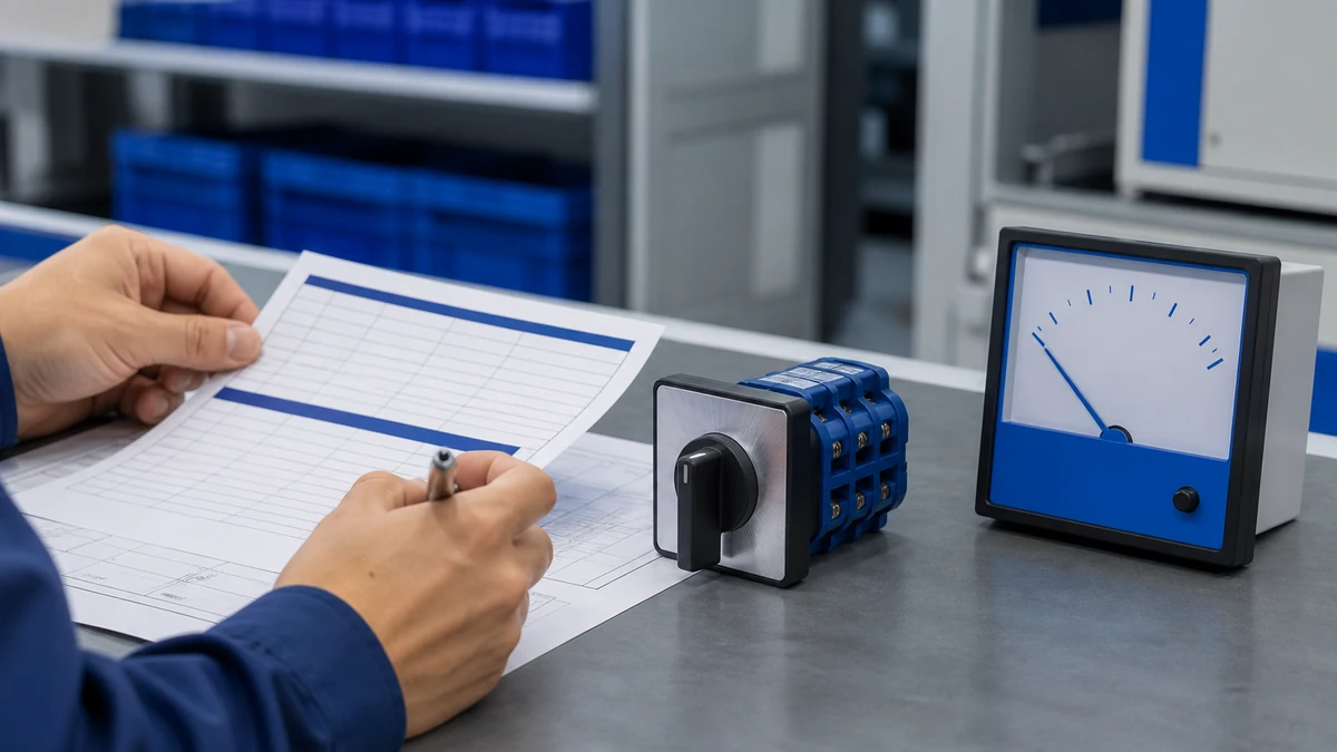 Unbranded rotary cam switch sample reviewed in an industrial engineering environment