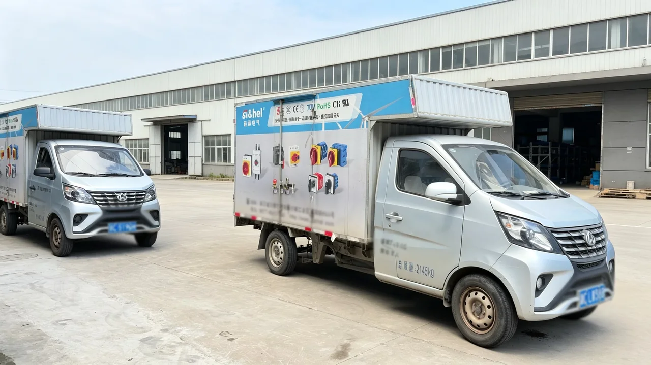 Shieldhz branded vehicles outside the factory dispatch area